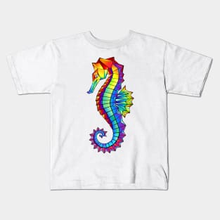 Rainbow Polygonal Seahorse Kids T-Shirt